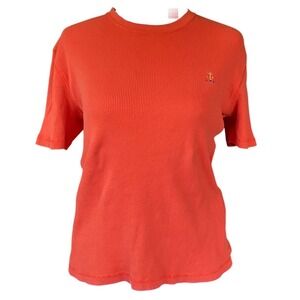Vintage Ralph Lauren Rib Knit Anchor Logo Orange Top Large Preppy Old Money Lake